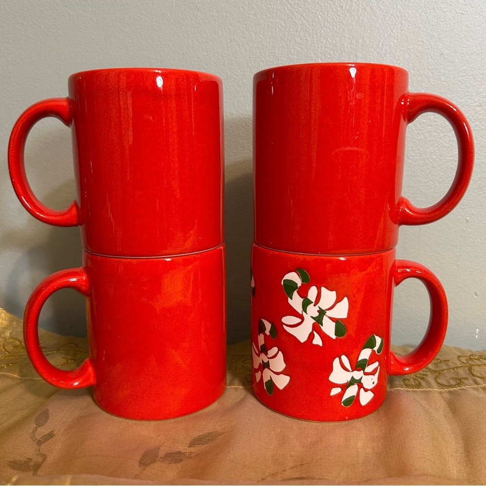 Vintage Waechtersbach W Germany 3 Red 1 Candy Cane Holiday 4 PC Cups Mug Set